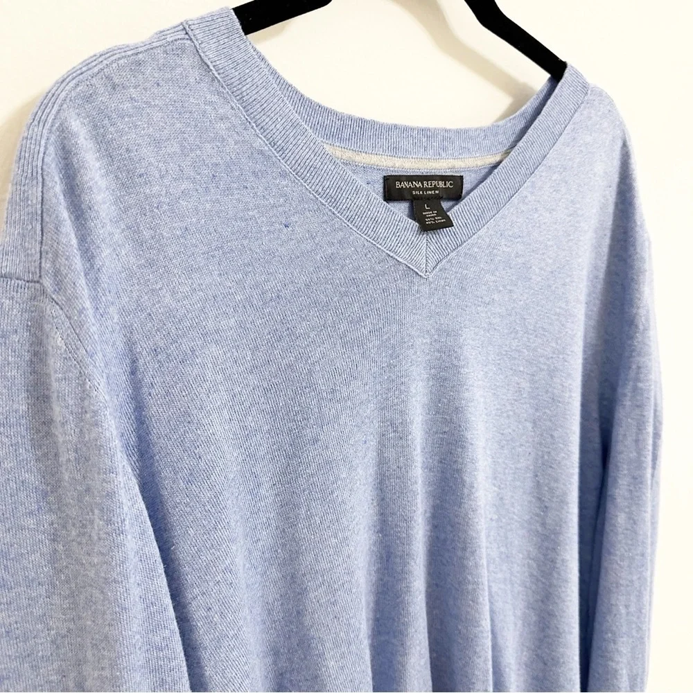 Banana Republic Silk Linen Blend Blue Pullover Size Large minimalist